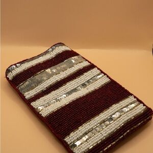 Beaded Mini Crossbody Bag Red White Sequin Bamboo